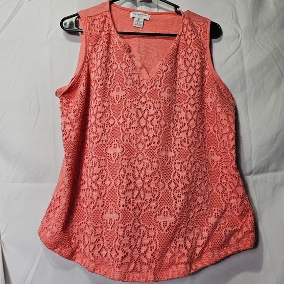 Liz Claiborne floral front pattern orangy/coral sleeveless top size PL - Picture 3 of 4